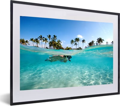 Fotolijst incl. Poster - Zee - Snorkel - Hawaii - 60x40 cm - Posterlijst