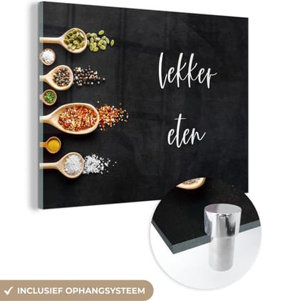 MuchoWow® Glasschilderij 120x90 cm - Schilderij acrylglas - Quotes - Specerijen - Kruiden - Spreuken - Lekker eten - Foto op glas - Schilderijen