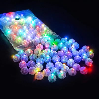 Ledlampjes voor ballonnen, ronde ledlampjes, knipperend, bontgekleurd licht, voor party‘s, verjaardagen, bruiloften, Kerstmis, Nieuwjaar, carnaval, ook voor papieren lantaarns, voor decoratie, 100 stuks