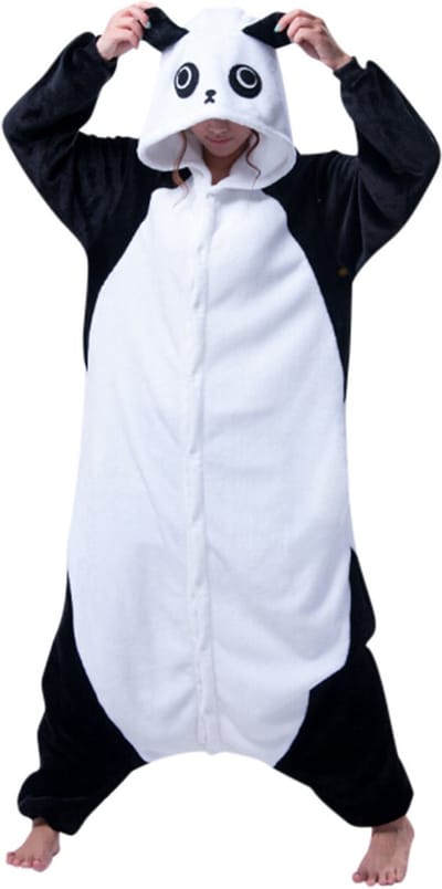 Panda Onesie Pak Kostuum Outfit Huispak Jumpsuit Verkleedpak - Verkleedkleding - Halloween & Carnaval - SnugSquad - Kinderen & Volwassenen - Unisex - Maat XXS voor Lichaamslengte (115 - 130 cm)