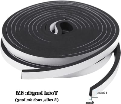 SnelShoppen - Sealing Tape Self Adhesive 12 mm x 6 mm - Tochtstopper, Geluiddicht, Waterdicht, Stofdicht, Zwart, 12 m voor Deuren, Ramen, Badkamer, Au