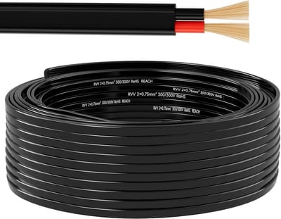 Platte Kabel - Aanhangerkabel Elektrisch - Voertuig Verlichting - RoHS2 REACH Gecertificeerd - 20 Meter 2x0.75mm² - Rood Zwart