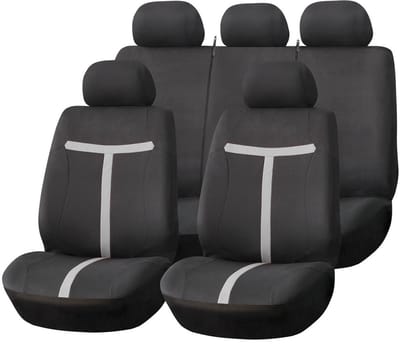 AMiO Universal Car Seat Cover Set SC-06 – 9-delige Stoelhoezen voor Voor- en Achterstoelen, Zwart en Grijs, Airbagveilig en Slijtvast