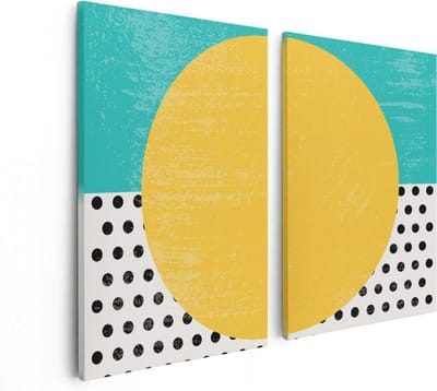 Artaza Canvas Schilderij Tweeluik Abstracte Kunst - Zon met Zwarte Stippen - 80x60 - Foto Op Canvas - Canvas Print