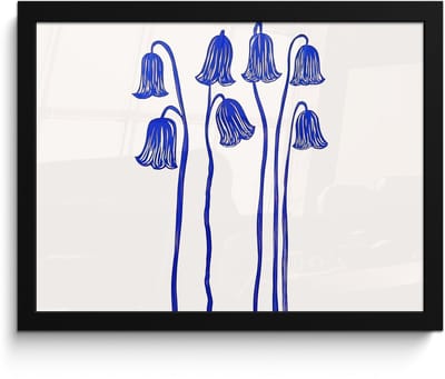 Poster in lijst - Fotolijst 40x30 cm - Posters - Bloemen - Blauw - Lijnen - Bloemblaadjes - Posterlijst zwart - Decoratie - Wanddecoratie woonkamer - Muurdecoratie slaapkamer