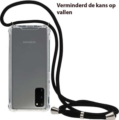 Hoesje Geschikt Voor Samsung Galaxy S20 Plus hoesje met koord transparant Siliconen Zwart – S20 Plus backcover – Hoesje Geschikt Voor Samsung Galaxy S20 Plus case – oTronica koord hoesje Hoesje Geschikt Voor Samsung Galaxy