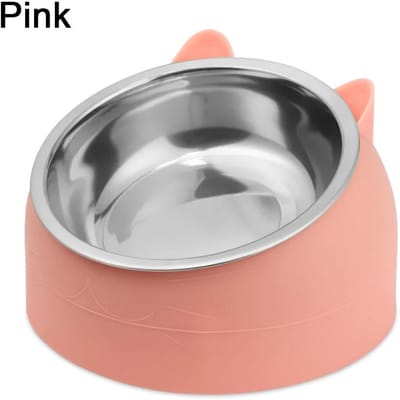 Schattige katten- en hondenvoerbak Bescherm de nekwervelkolom 15 graden gekanteld Huisdier Roestvrij staal Valbestendige duurzame voerbak Huisdierbenodigdheden M 400ml gray