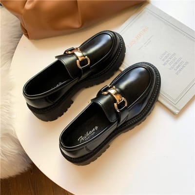 Printemps et Automne Nouvelles Chaussures Plates pour Femmes Chaussures à Plateforme en Cuir pour Dames Chaussures à Boucle Décontractées Chaussures Mode pour Dames Tout-Allant 36 black