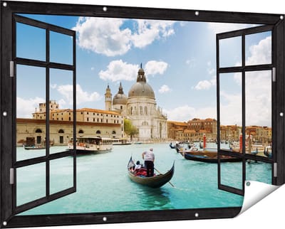 Gards Tuinposter Doorkijk Basiliek San Marco in Venetië op het Water - 150x100 cm - Tuindoek - Tuindecoratie - Wanddecoratie buiten - Tuinschilderij