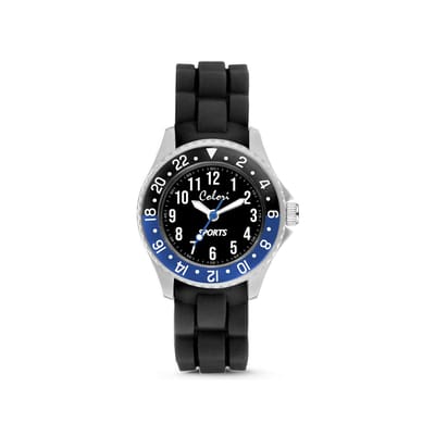 Colori 5-CLK127 Kinderhorloge - Sport - 30 mm - Siliconen band - Verstelbaar van 15 t/m 19cm - Blauw - Zwart