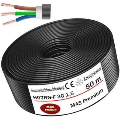 Voedingskabel Rubber H07RN-F 3G1,5 mm² - Flexibele Kabel voor Zware Apparaten tot 100m