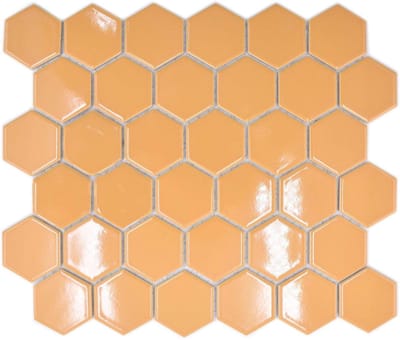 Keramische Mozaïektegels - Hexagon Tegels - Wanddecoratie - Glanzende Afwerking - 325 x 281 mm - Geel Oranje