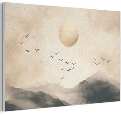 Akoestisch wandpaneel 60x40 cm - Vilt schilderij Landschap - Japandi - vogel - Akoestische panelen - Geluidsdempende wanddecoratie - Geluidsisolatie woonkamer - Muurdecoratie geluidspanelen