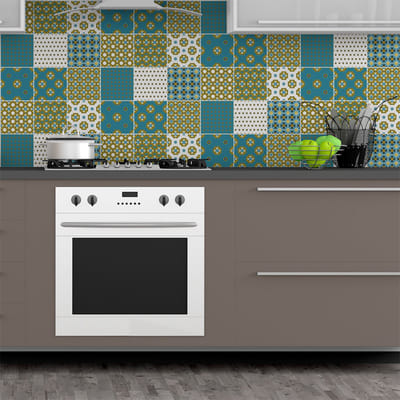 Zelfklevende tegelmuurstickers voor keuken en badkamer - 9 Scandinavische/Zweedse tegelstickers - 9 stickers van 10x10 cm