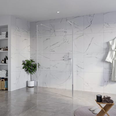 FugaFlow Eccelente Vetro Vrijstaande inloopdouche badkamer - 110x200cm - Helder - antikalk - 8mm veiligheidsglas - 2 zijwanden 30cm - met wandarmen en hoekprofielen - Chroom -