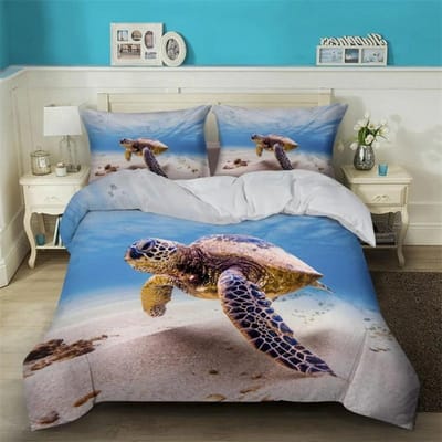 3D Zeeschildpad Beddengoed Set Oceaan Dekbedovertrek Set Teal Mediterrane Stijl Dekbedovertrek Queen King Twin Maat Slaapkamer Decoratie 140x200cm