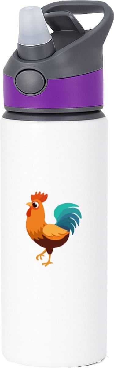 Hacebo® - Haan waterfles met rietje paars - Kippen - Dieren liefhebbers - Kip - vogels - kinderboerderij - huisdieren - water fles - 650ML