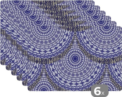 Placemat - Placemats kunststof - Design - Delfts Blauw - Patronen - 45x30 cm - 6 stuks - Hittebestendig - Anti-Slip - Onderlegger - Afneembaar