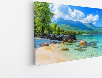 Saammp Canvas Schilderij - Tropisch strand - Zee - 45x30 - Foto op canvas - Wanddecoratie - muurdecoratie Woonkamer - Slaapkamer decoratie - Canvas Print