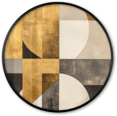 Poster in lijst Rond - Fotolijst 60x60 cm - Posters - Abstract - Goud - Grijs - Vormen - Geometrisch - Ronde posterlijst zwart - Decoratie - Wanddecoratie woonkamer - Muurdecoratie slaapkamer