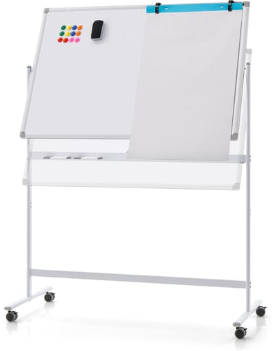 COSTWAY Dubbelzijdig mobiel whiteboard, 120 x 80 cm, in hoogte verstelbaar magnetisch whiteboard met wieltjes, standaard en pennenbakje, incl. accessoires voor school, kantoor, thuis (wit)