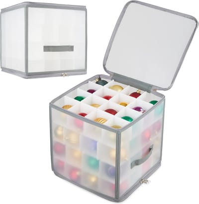 Famanu – Kerstversiering opbergdoos kerstdecoratie opbergdoos kerstballen doos met verdelers kranszak met ritssluiting raties zakken (witte ratiedoos)