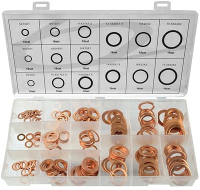 GEKO Koperen ringenset - 150 stuks - Corrosiebestendig - Elektrisch geleidend - Diverse maten