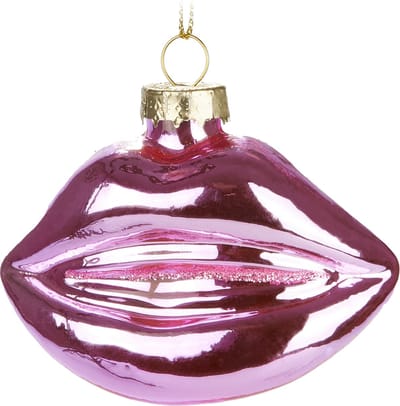 BRUBAKER Kussmond - handbeschilderde glazen kerstbal - 9 cm boombal lippen mond roze - hanger Kerstmis voor vrouwen - mondgeblazen kerstboomversiering - figuur grappige decoratieve hanger
