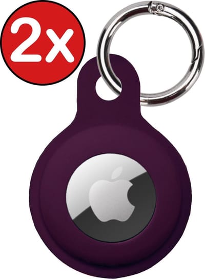 Hoesje Geschikt voor Apple AirTag Sleutelhanger Hoesje Siliconen Hanger - Hoesje Geschikt voor Apple AirTag Hanger Sleutelhanger Hoesje - Aubergine - 2 PACK