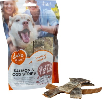 Duvoplus - Hondensnack - Hond - Fish! Zalm & Kabeljauw Strips 150gr - ± 14st - 14st