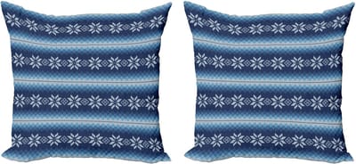 ABAKUHAUS Winter Kussenhoezenset (2 stuks), traditioneel jacquard, 50 cm, blauw en wit