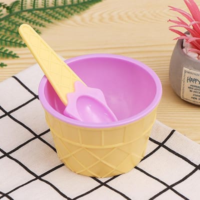 Ensemble de cuillères et bols à glace pour enfants, cadeaux durables pour enfants, joli bol à dessert, outils de crème glacée à faire soi-même, bol à glace + cuillère violet