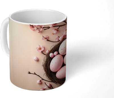 Mok - Koffiemok - Roze - Bloesems - Eieren - Mokken - 350 ML - Beker - Koffiemokken - Theemok