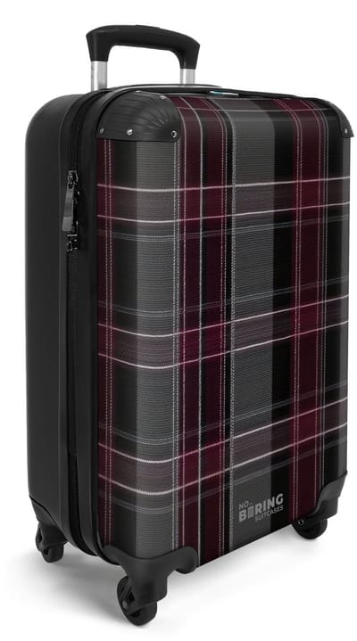 NoBoringSuitcases.com® - Handbagage koffer lichtgewicht - Reiskoffer trolley - Grijs met rood ruitpatroon - Reis rolkoffer met wieltjes - Cabin koffertje klein - Carryon valies - Harde bagagekoffer - Past binnen 55x40x20 en 55x35x25