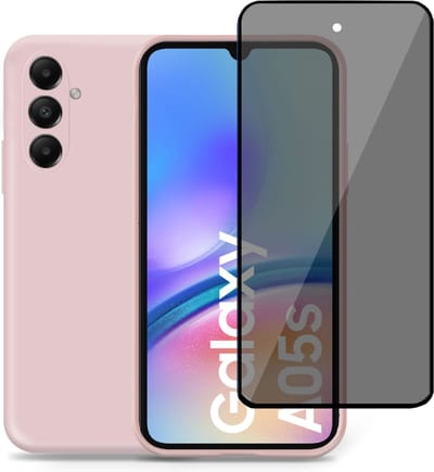 Hoesje + Privé Screenprotector geschikt voor Samsung Galaxy A15 – Privacy Tempered Glass - Back Case Cover Roze