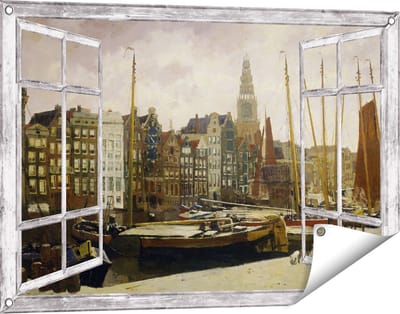 Gards Tuinposter Doorkijk Het Damrak in Amsterdam - George Hendrik Breitner - 90x60 cm - Tuindoek - Tuindecoratie - Wanddecoratie buiten - Tuinschilderij