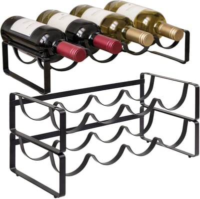5Five Flessenrek - 3x - zwart - staal - 42 x 20 x 10 cm - 12 flessen - stapelbaar - wijnrek