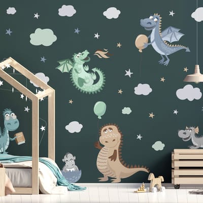 Muurstickers - Ondeugende Dinosaurussen - Zelfklevende Stickers - 160x120cm