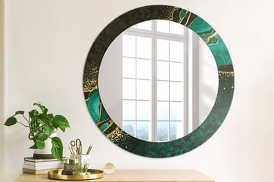 Wallfluent Bedrukte Ronde Spiegel - Ronde Wandspiegel Decoratieve Print Marmergroen - 70 cm / 56 cm - Groente - Groente Ronde Spiegel Met Bedrukte Lijst - Woonkamerspiegel - Inloopkastspiegel - Hal - Top Kwaliteit