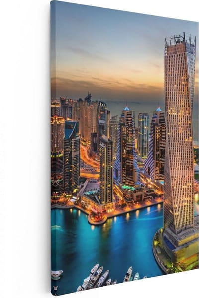 Artaza Canvas Schilderij Dubai Marina - 20x30 cm - Klein - Wanddecoratie Stad - Muurdecoratie Zonsondergang - Kamer Accessoires