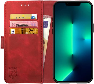 Rosso Element Book Case Wallet Hoesje Geschikt voor Apple iPhone 13 Pro Max | Portemonnee | 3 Pasjes | Magneetsluiting | Stand Functie | Rood