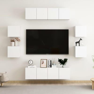Meuble TV - MAISON EXCLUSIVE - Ensemble 8 pièces - Blanc - Bois d'ingénierie - Nombreux rangements blanc