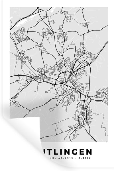 Muurstickers - Sticker Folie - Stadskaart - Duitsland - Plattegrond - Reutlingen - Kaart - 20x30 cm - Plakfolie - Muurstickers Kinderkamer - Zelfklevend Behang - Zelfklevend behangpapier - Stickerfolie