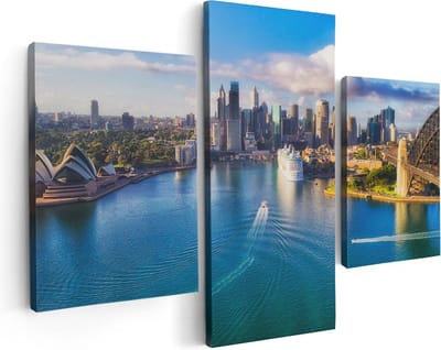 Artaza Canvas Schilderij Drieluik Sydney Stad bij de Haven - 90x60 - Foto Op Canvas - Canvas Print