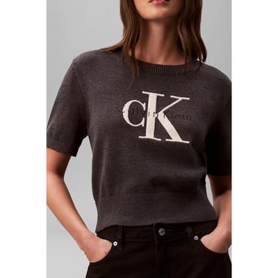 Calvin Klein Chunky Cotton Graphic Sweater B85 Charcoal Heather Maat: S | Sweaters Outlet | Dames | Grijs