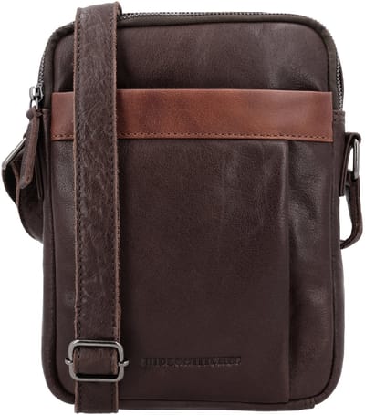 Hide & Stitches Donau Schoudertas Heren - Crossbodytas met telefoonvak - Tas van 100% Leder met ritssluiting - Donkerbruin