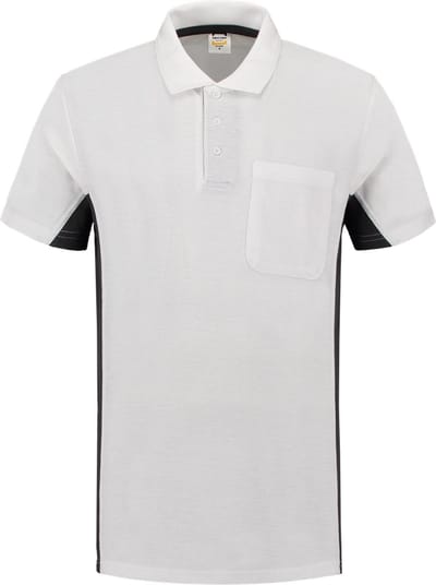 Tricorp Poloshirt Bicolor Borstzak 202002  Wit / Donkergrijs - Maat S