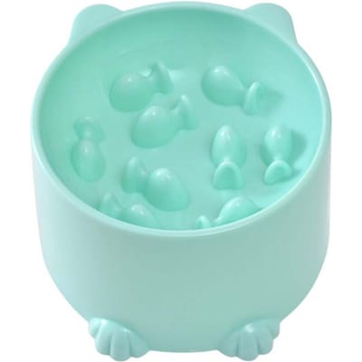 Distributeur de nourriture pour animaux de compagnie, bol d'eau, approvisionnement quotidien, bol de nourriture pour chat, forme de dessin animé, grande capacité, protection du cou Anti-étouffement, bol pour chien vert