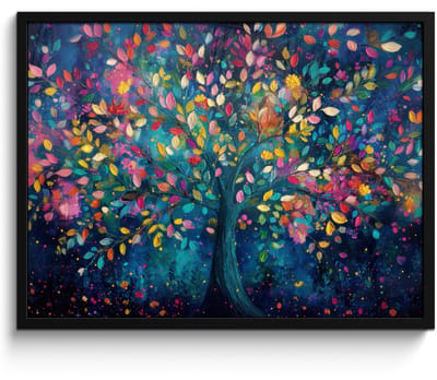 Poster in lijst - Fotolijst 80x60 cm - Posters - Kleurrijk - Boom - Magisch - Abstract - Posterlijst zwart - Decoratie - Wanddecoratie woonkamer - Muurdecoratie slaapkamer