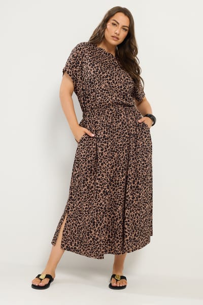 Yours Bruine Maxijurk Met Luipaardprint Size 42